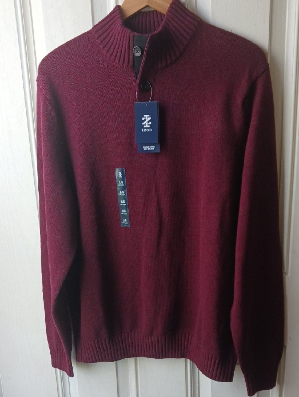 ***Izod Men’s Hingham Button Mock Maroon 3 Button Sweater - Large - NEW
